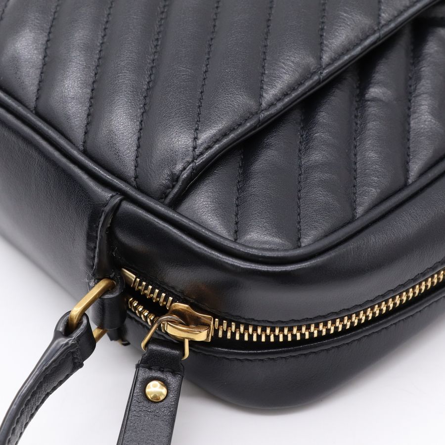 YSL 黑色 牛皮 金字 拉鍊 相機包 斜背包 761554-11
