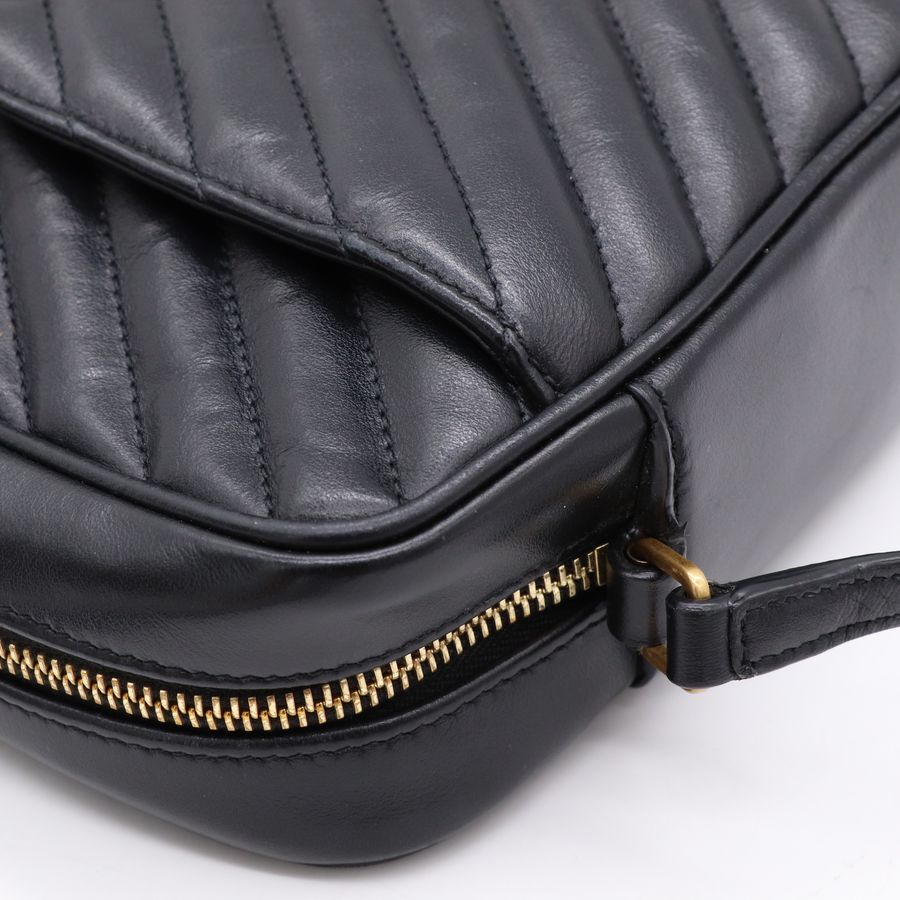 YSL 黑色 牛皮 金字 拉鍊 相機包 斜背包 761554-12