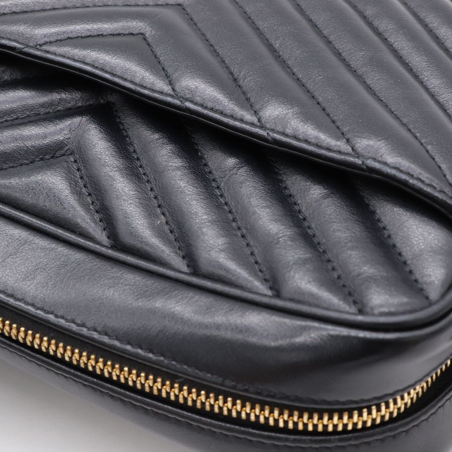 YSL 黑色 牛皮 金字 拉鍊 相機包 斜背包 761554-13