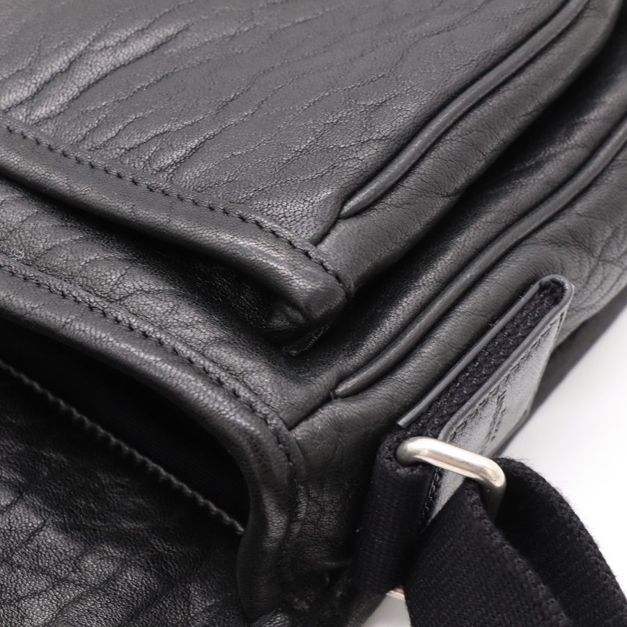 YSL Niki 黑色 銀字 羊皮 翻蓋 郵差包 斜背包 背帶可調節776611-12