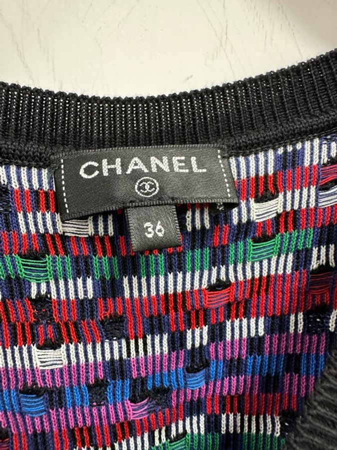 Chanel 香奈兒 多色拼色純棉小方格V領短袖上衣 36碼-5