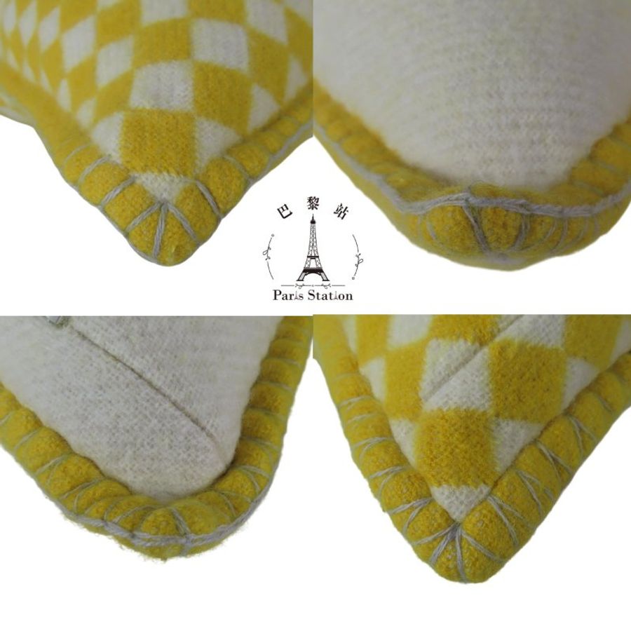 【巴黎站二手名牌專賣店】＊現貨＊HERMES 愛馬仕 ＊經典H 字母編織 黃米白 馬圖案拼色靠枕-4