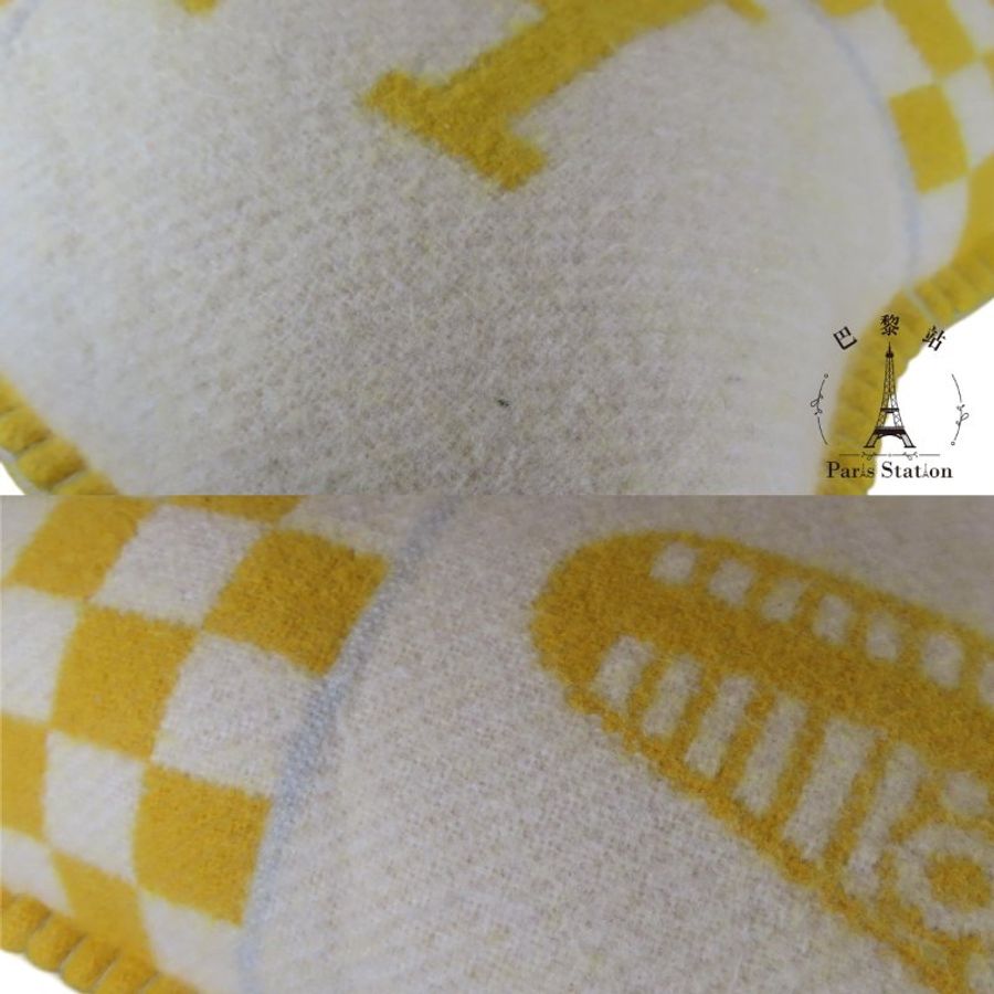 【巴黎站二手名牌專賣店】＊現貨＊HERMES 愛馬仕 ＊經典H 字母編織 黃米白 馬圖案拼色靠枕-6