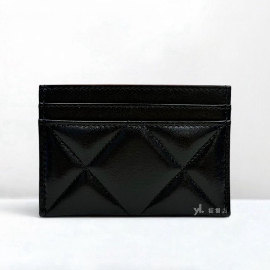 S3091-CHANEL 19皮穿鍊金釦黑色羊皮扁式名片夾AP1167-2