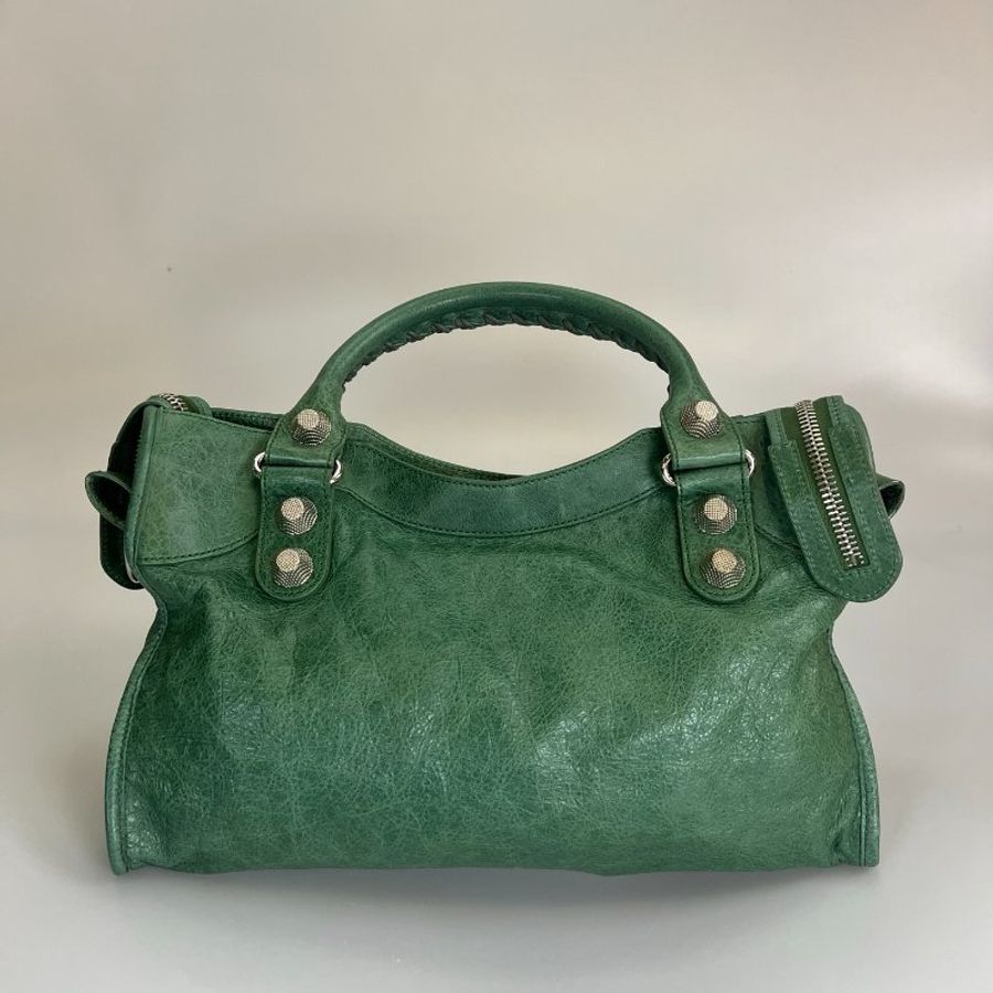 BALENCIAGA 173084 綠銀扣機車包 中號-1