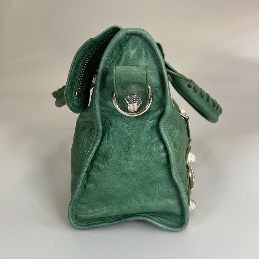 BALENCIAGA 173084 綠銀扣機車包 中號-2
