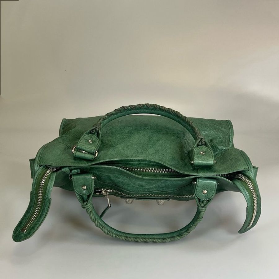 BALENCIAGA 173084 綠銀扣機車包 中號-5
