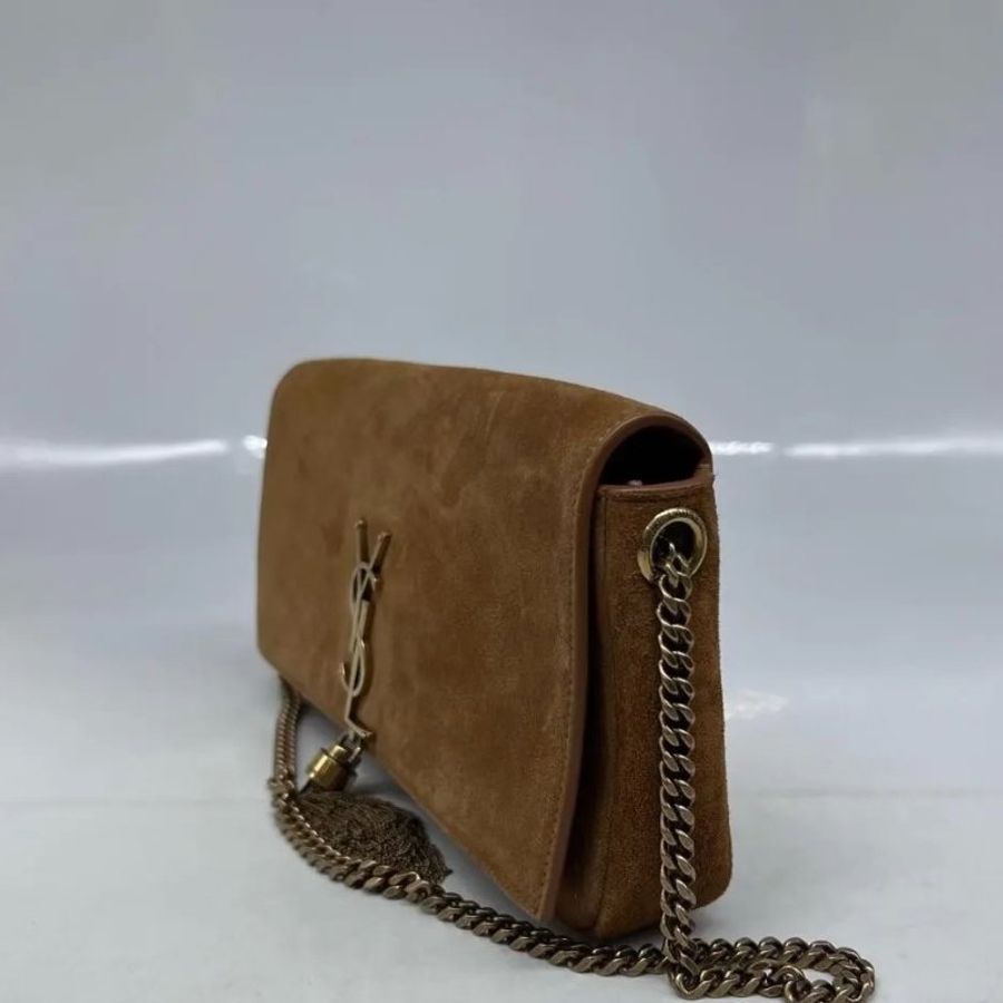 Saint Laurent 凱特流蘇麂皮 肉桂粽 26*13.5*4.5 cm 98新配件塵袋-3