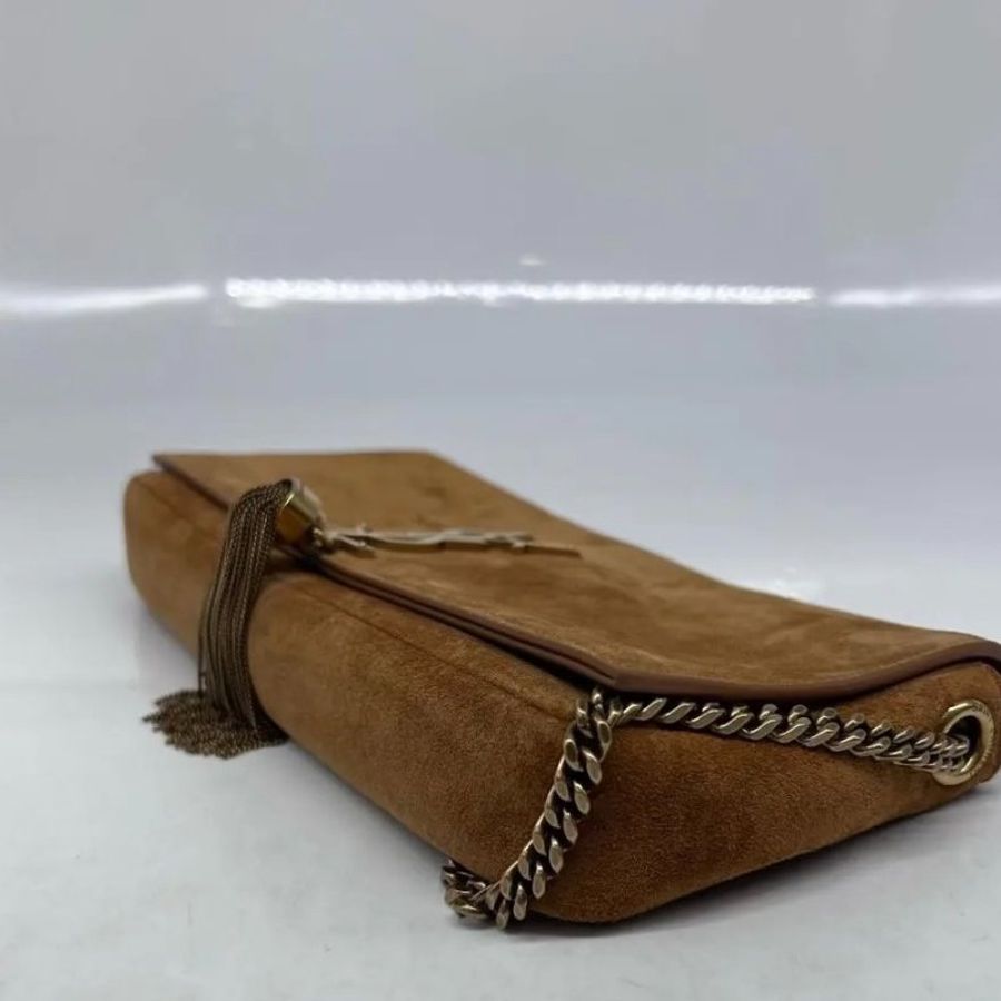 Saint Laurent 凱特流蘇麂皮 肉桂粽 26*13.5*4.5 cm 98新配件塵袋-6
