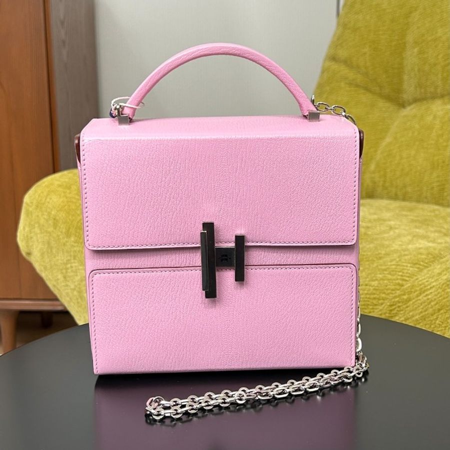 HERMES 錦葵紫銀扣Cinhetic18 盒子手提肩背斜背包 18*17*8.5cm 98新配件塵袋-2