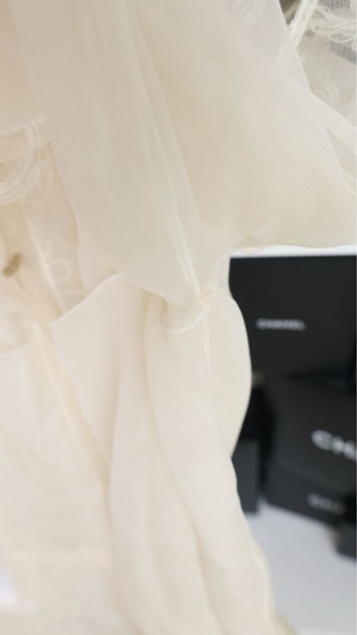 Chanel 08年高级手工坊系列奶白色重工蕾丝花边长袖衬衫-14
