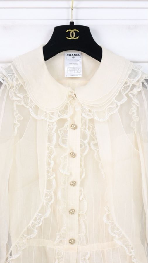 Chanel 08年高级手工坊系列奶白色重工蕾丝花边长袖衬衫-15