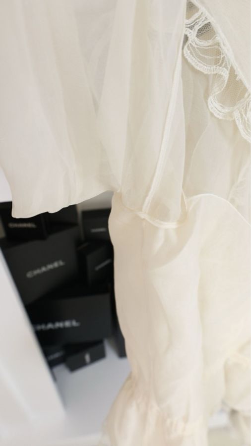 Chanel 08年高级手工坊系列奶白色重工蕾丝花边长袖衬衫-17