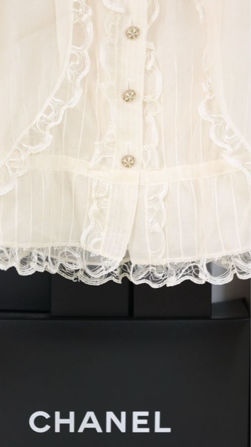Chanel 08年高级手工坊系列奶白色重工蕾丝花边长袖衬衫-20