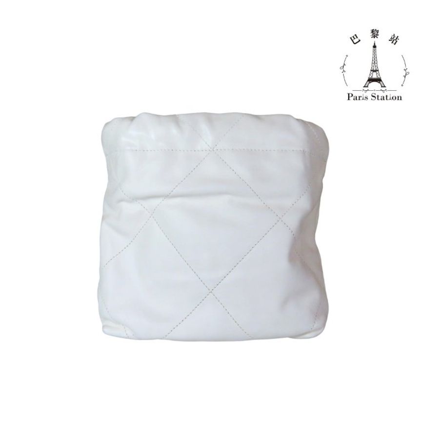 【巴黎站二手名牌專賣店】＊現貨＊CHANEL香奈兒真品＊ AS3980 白色菱格金LOGO MINI 22BAG 金鍊兩用斜背包v-1