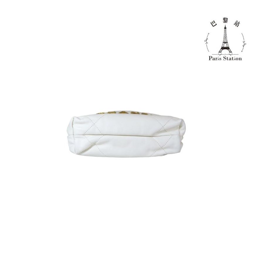 【巴黎站二手名牌專賣店】＊現貨＊CHANEL香奈兒真品＊ AS3980 白色菱格金LOGO MINI 22BAG 金鍊兩用斜背包v-2