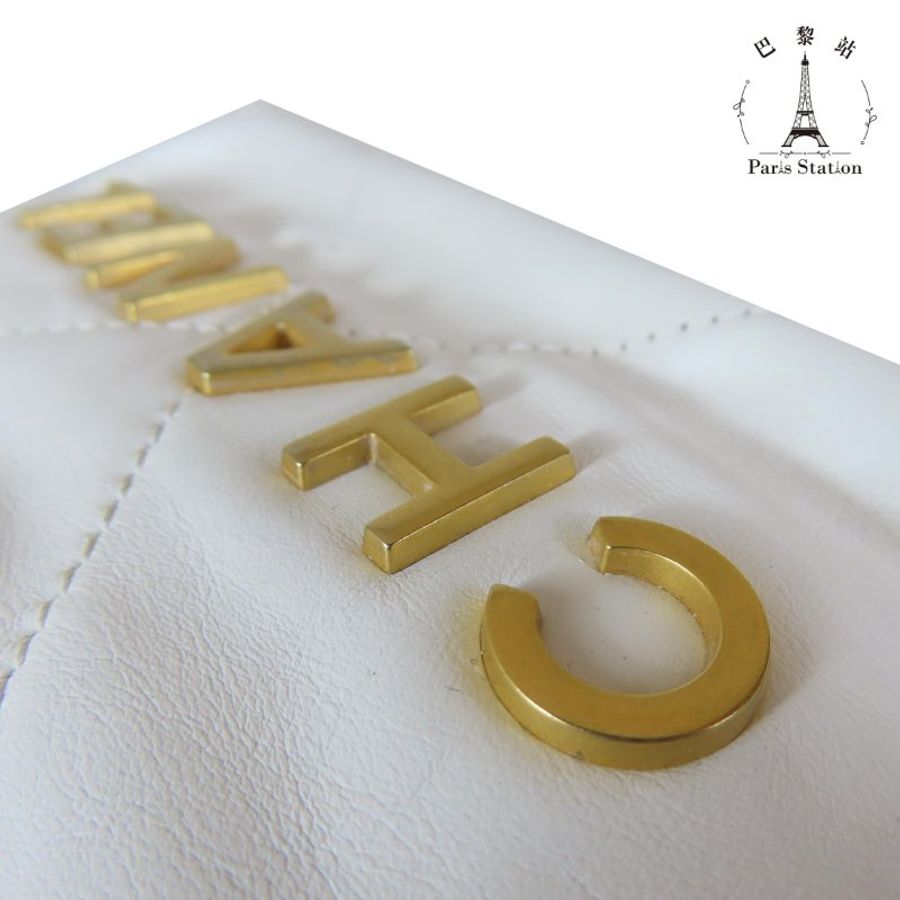 【巴黎站二手名牌專賣店】＊現貨＊CHANEL香奈兒真品＊ AS3980 白色菱格金LOGO MINI 22BAG 金鍊兩用斜背包v-6