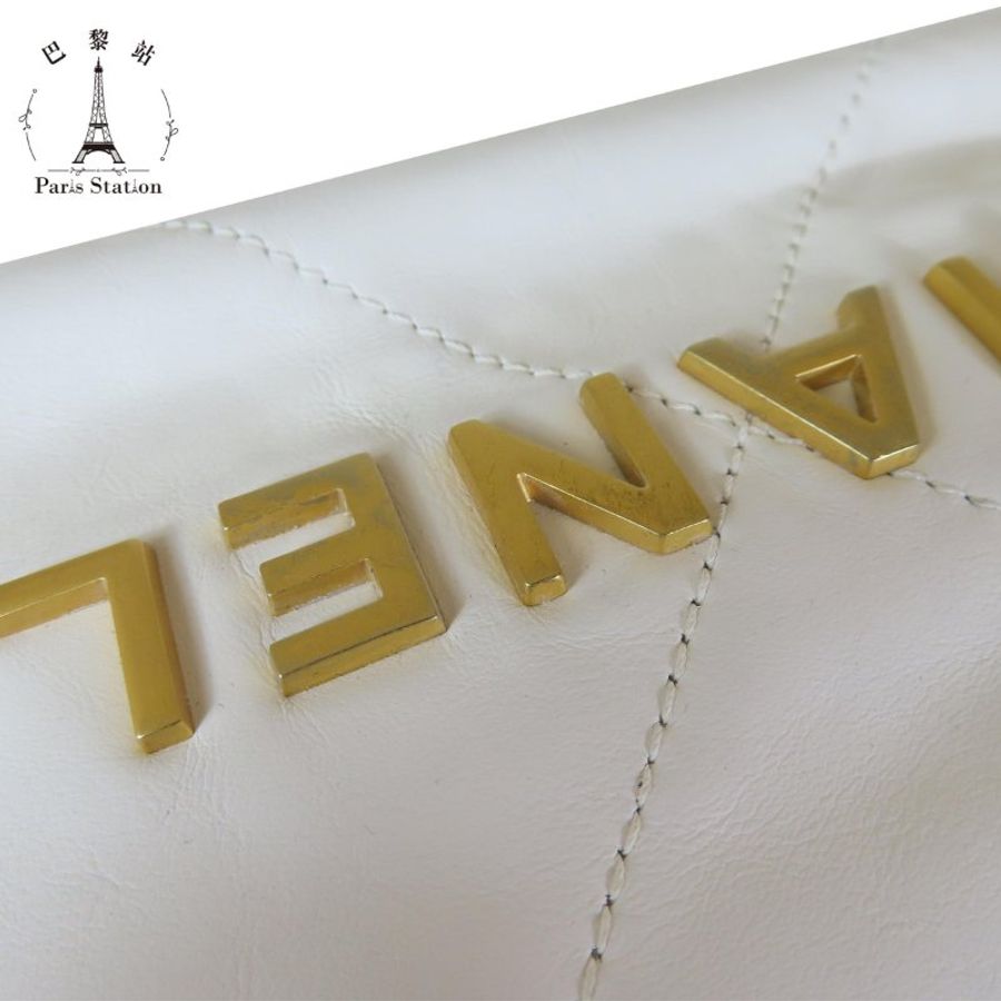 【巴黎站二手名牌專賣店】＊現貨＊CHANEL香奈兒真品＊ AS3980 白色菱格金LOGO MINI 22BAG 金鍊兩用斜背包v-7