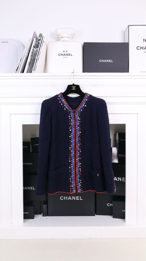 Chanel 97年秋冬秀款藏蓝色彩色球球亮片上衣外套-0