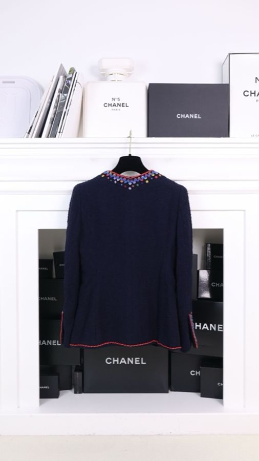 Chanel 97年秋冬秀款藏蓝色彩色球球亮片上衣外套-1