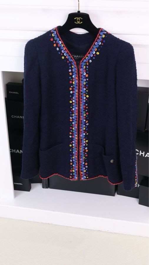 Chanel 97年秋冬秀款藏蓝色彩色球球亮片上衣外套-3