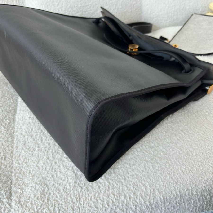Hermes愛馬仕 herbag39黑金防水布手提包斜挎包肩背包-2