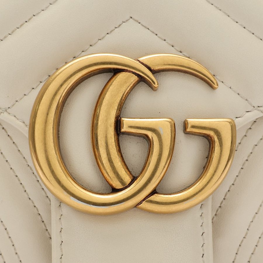 GUCCI 古馳 GG Marmont 肩背包 米白色 山形紋 牛皮 443497-5