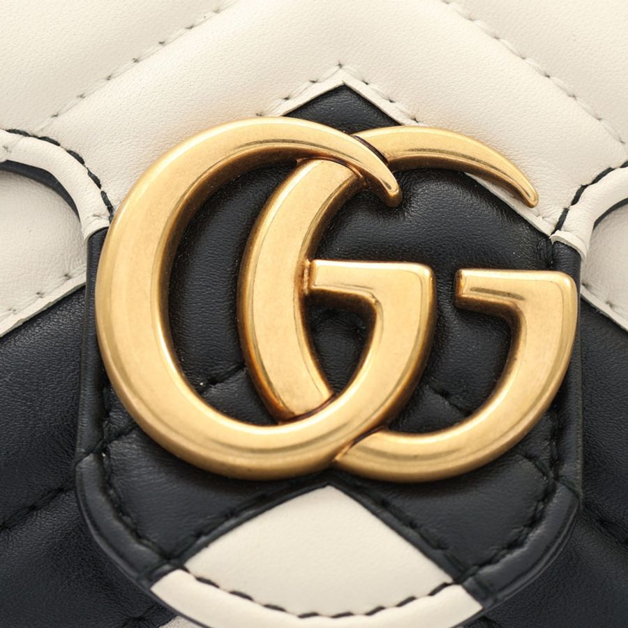 GUCCI 古馳 GG Marmont Mini 肩背包 白/黑色 牛皮 476433-5