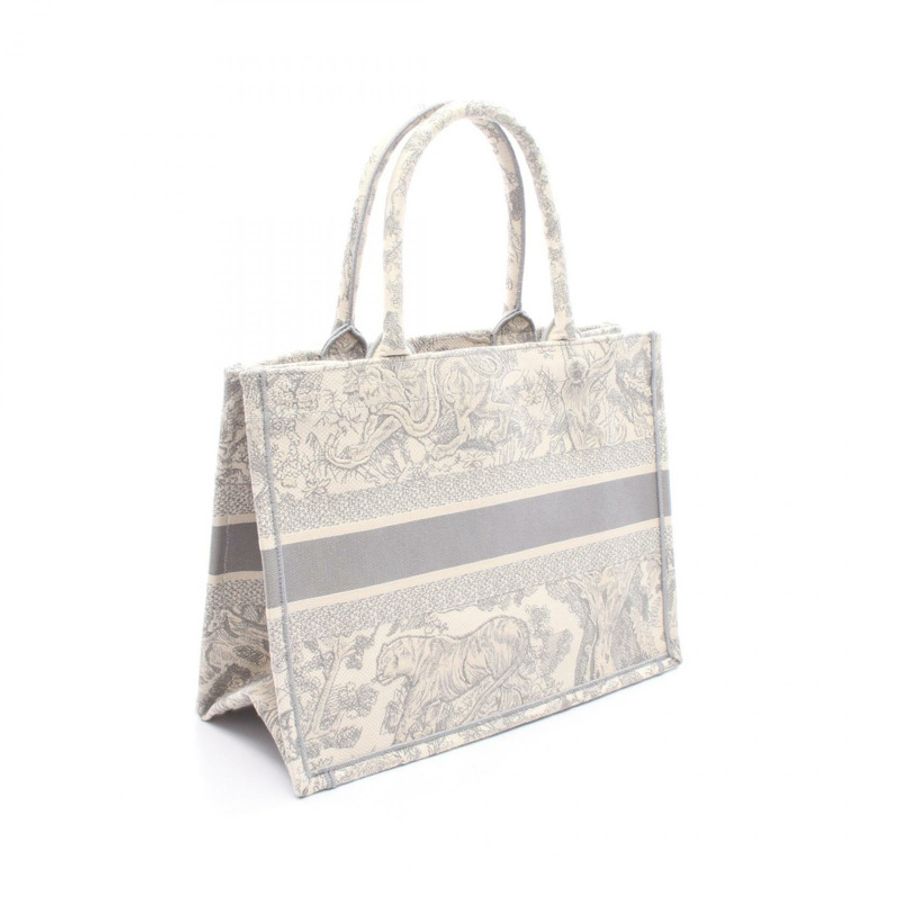 Dior BOOK TOTE 中型手提包 帆布 灰色 白色 二手 女士 Logo-1