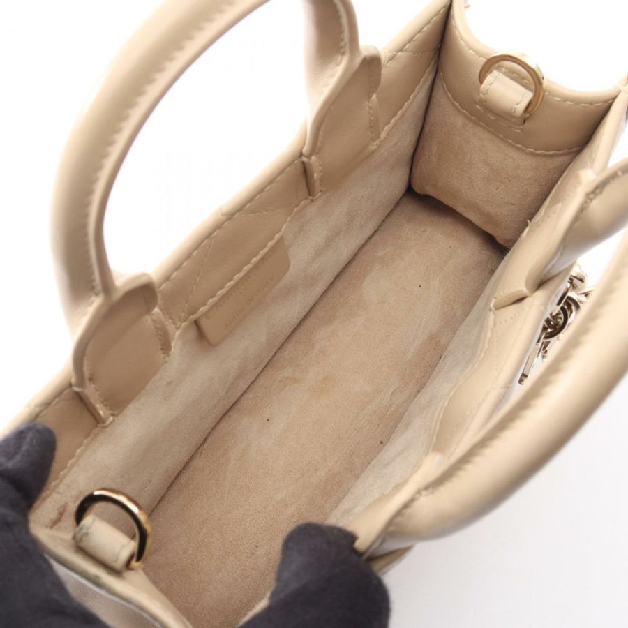 Dior Macro Cannage Book Tote Bag Mini Shoulder Hand Bag Leather Beige Used Women-2