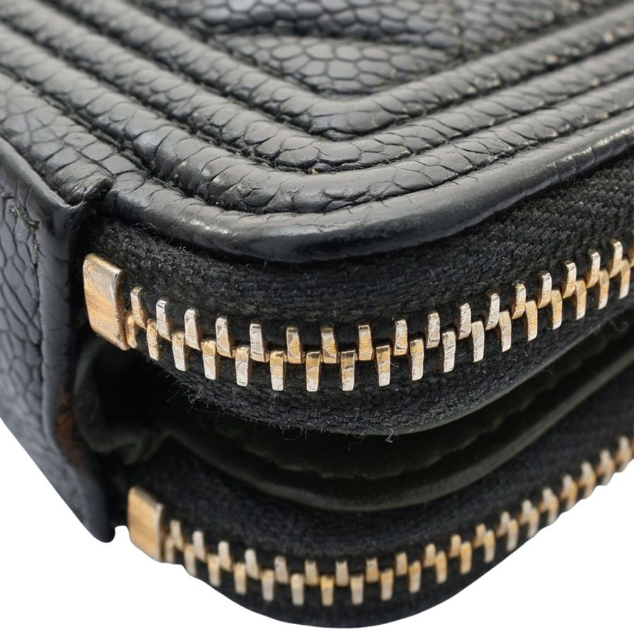 CHANEL 香奈兒 Boy Double Zip WOC 鍊帶包 肩背包 黑色 荔枝紋牛皮 A84069-13