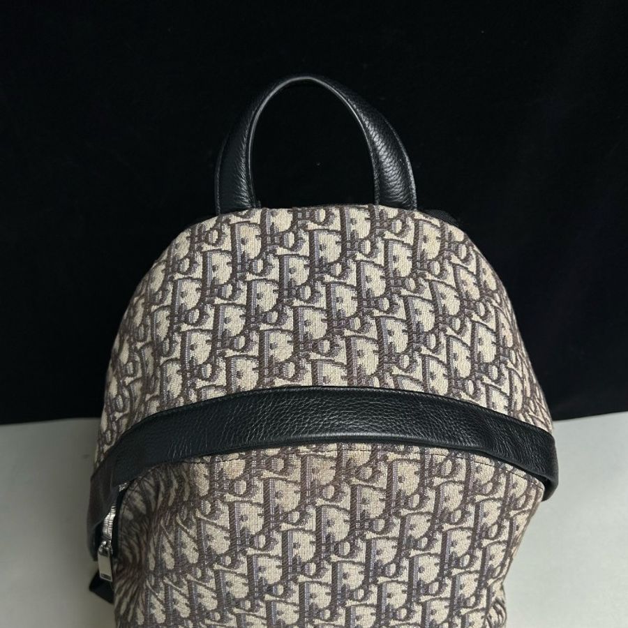 DIOR/迪奧 Rider系列 米黑色經典老花刺繡背包雙肩包-4