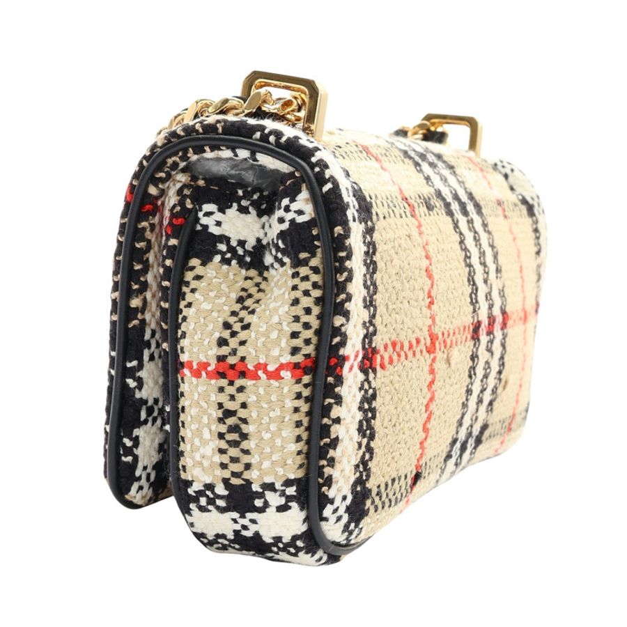 BURBERRY 巴寶莉 Lola 鍊帶肩背包 米/黑色 格紋毛料 8063083-1