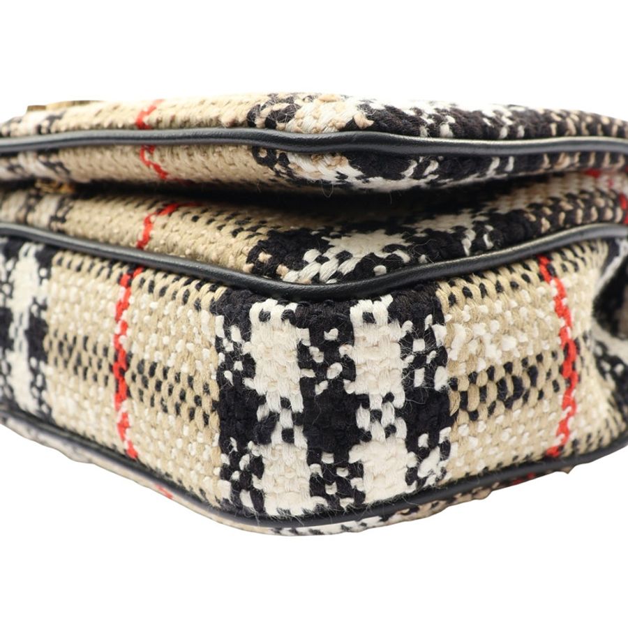 BURBERRY 巴寶莉 Lola 鍊帶肩背包 米/黑色 格紋毛料 8063083-7