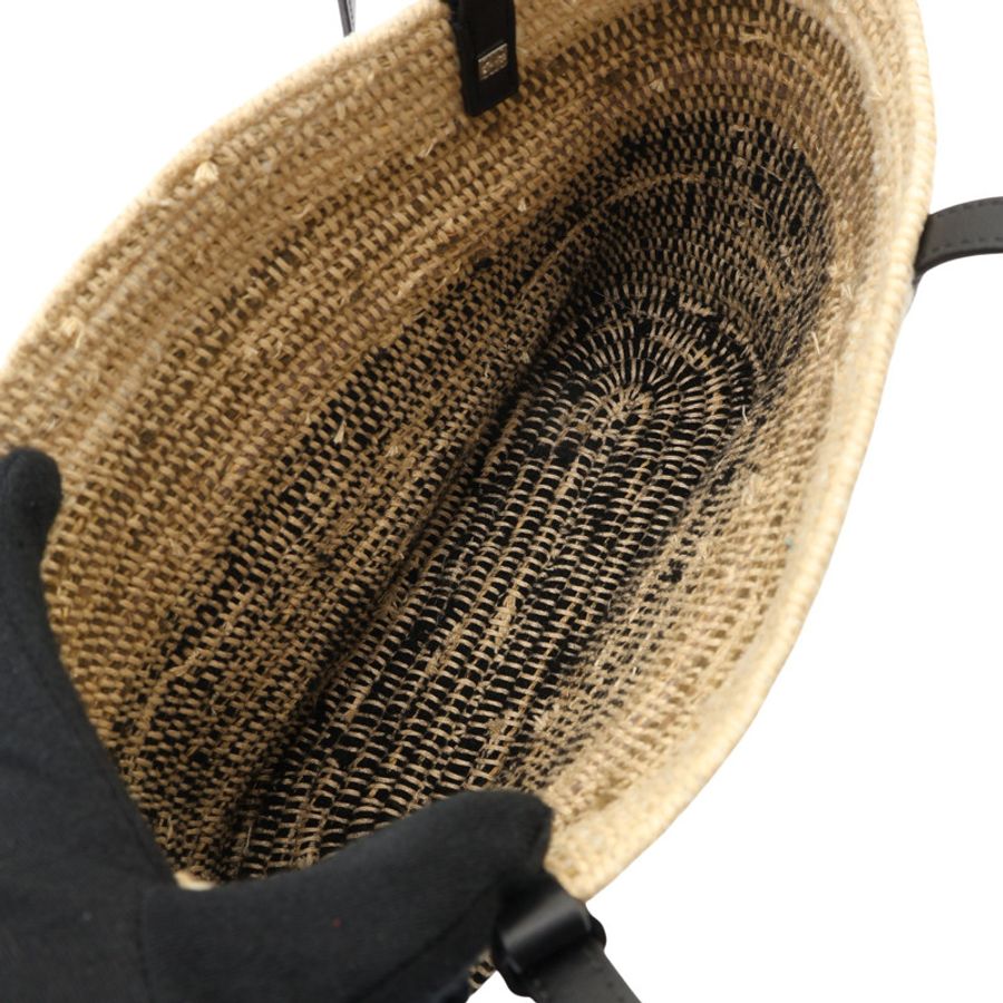 LOEWE 羅威 Small Square Basket 肩背包 米/黑色 羊毛編織 牛皮 A223099X04-2