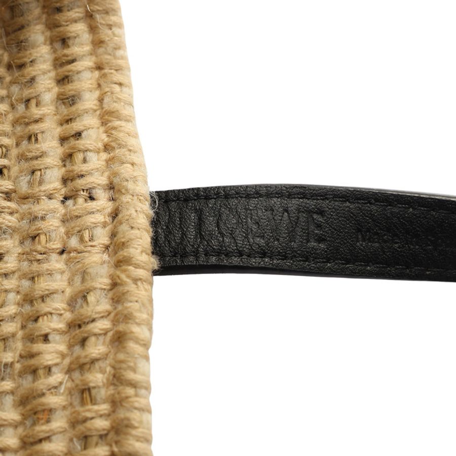 LOEWE 羅威 Small Square Basket 肩背包 米/黑色 羊毛編織 牛皮 A223099X04-3