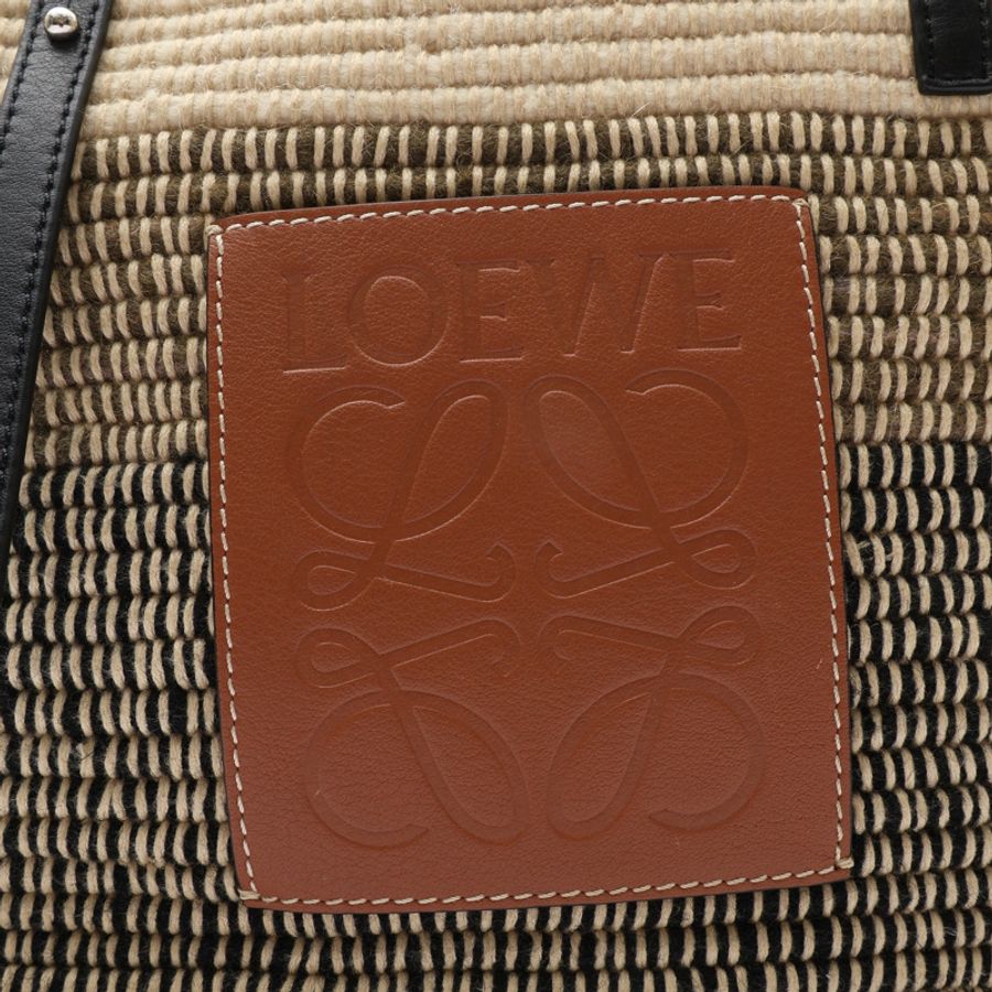 LOEWE 羅威 Small Square Basket 肩背包 米/黑色 羊毛編織 牛皮 A223099X04-5