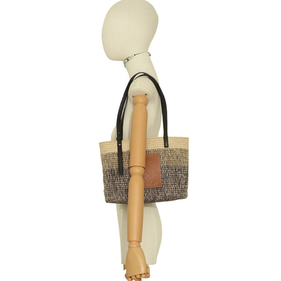 LOEWE 羅威 Small Square Basket 肩背包 米/黑色 羊毛編織 牛皮 A223099X04-6