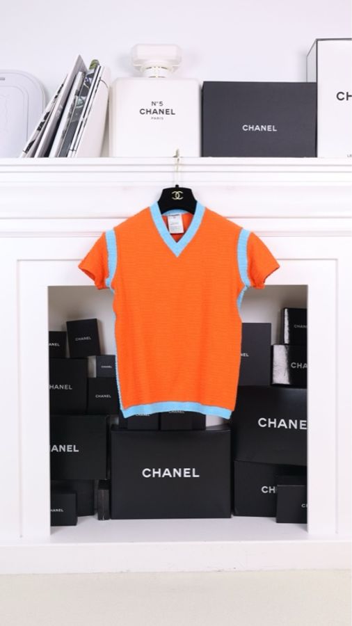 Chanel 02年运动方标系列橘蓝拼色短袖上衣-0