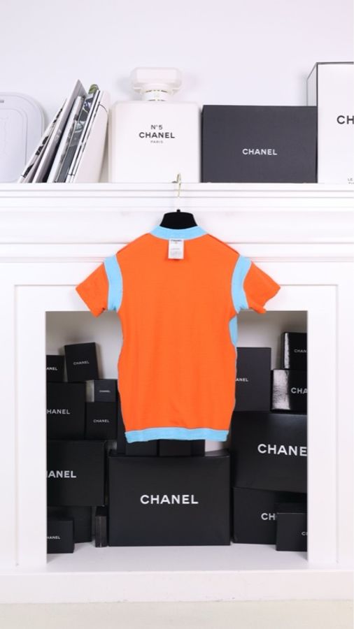 Chanel 02年运动方标系列橘蓝拼色短袖上衣-3