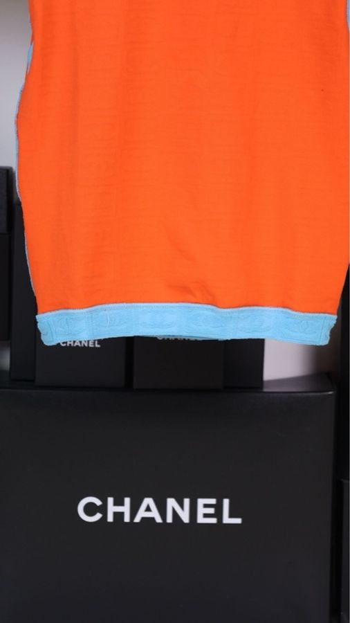 Chanel 02年运动方标系列橘蓝拼色短袖上衣-13