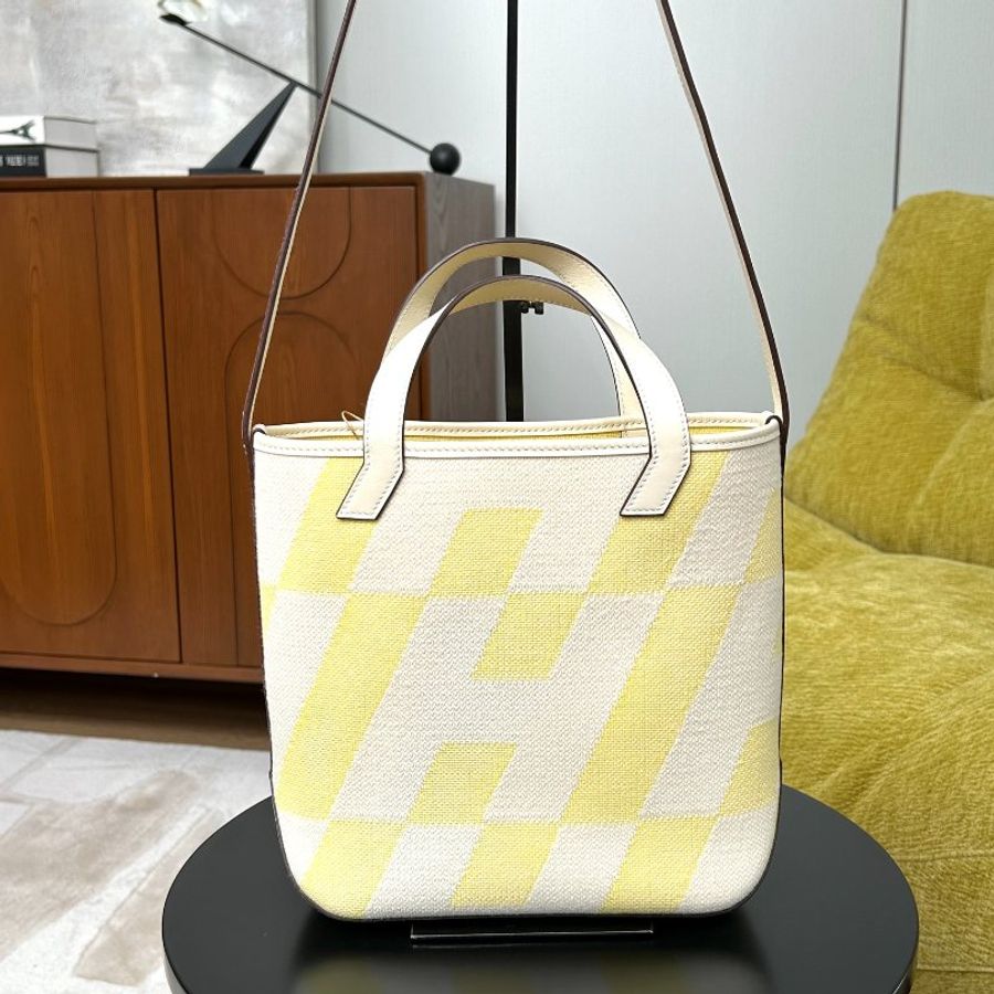 HERMES 帆布拼皮 Cabas27手提肩背包27*24*8.5 98新配件盒子 塵袋-2