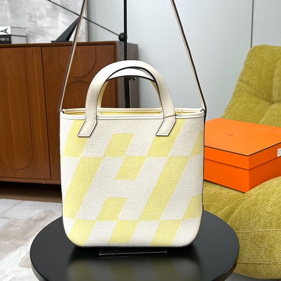 HERMES 帆布拼皮 Cabas27手提肩背包27*24*8.5 98新配件盒子 塵袋-3