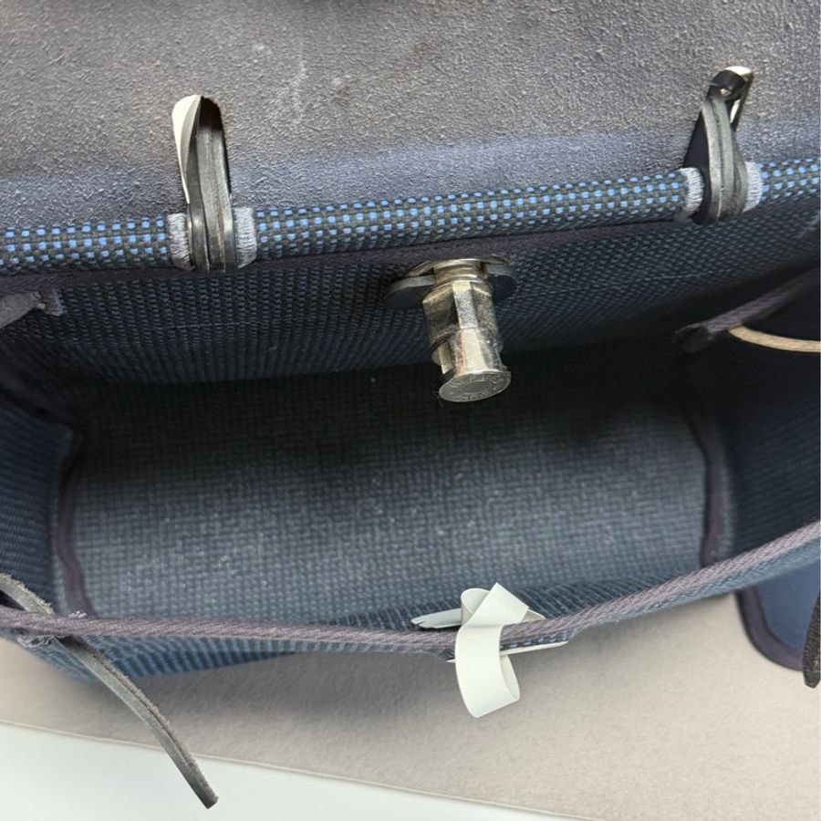 Hermes愛馬仕 herbag31帆布千鳥格海軍藍手提包斜挎包肩背包-4
