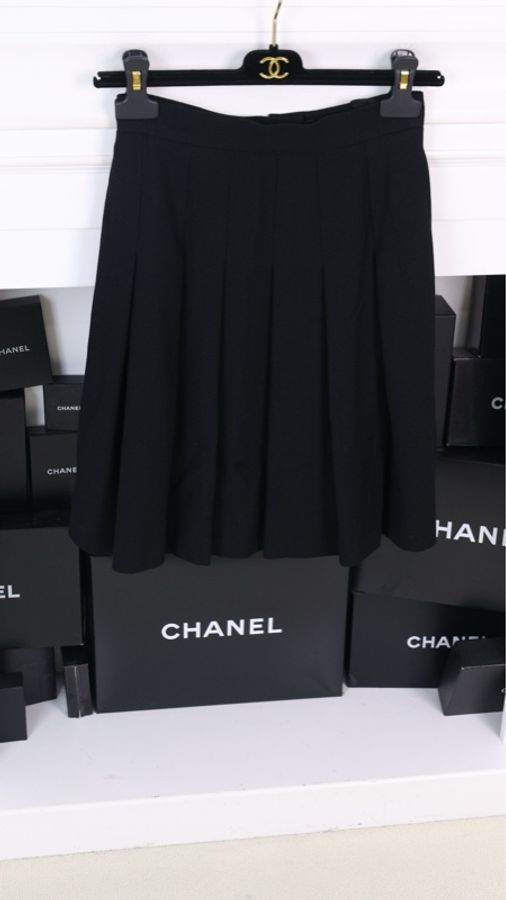Chanel 95年黑色羊毛百褶裙半裙-2