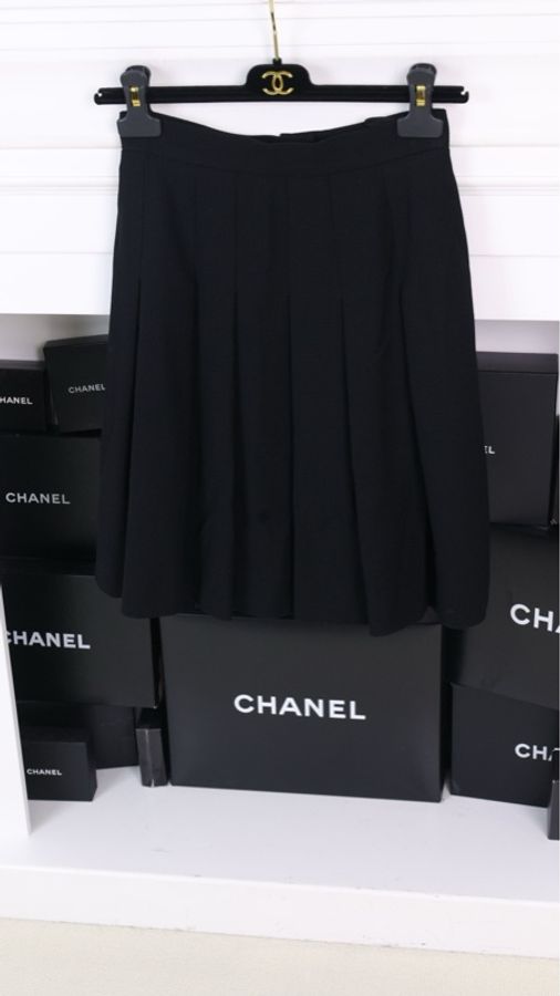 Chanel 95年黑色羊毛百褶裙半裙-3