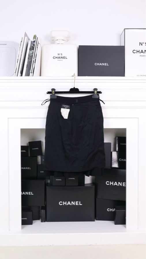 Chanel 95年黑色羊毛百褶裙半裙-4