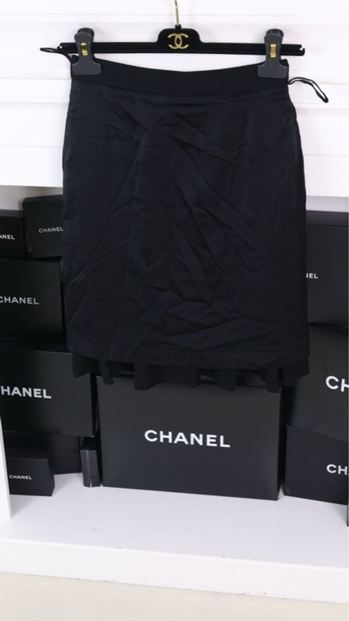Chanel 95年黑色羊毛百褶裙半裙-7
