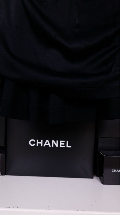 Chanel 95年黑色羊毛百褶裙半裙-8