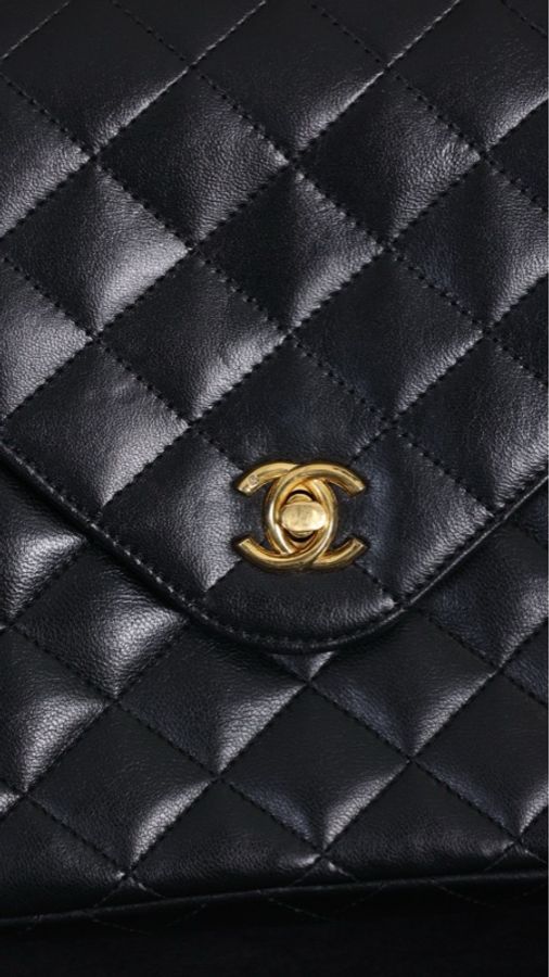Chanel黑金牛皮书包扣菱格纹翻盖信封包单肩包-6